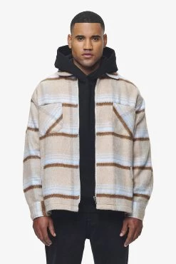 Bale Heavy Flannel Zip Shirt Skyblue