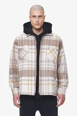 Bale Embroidery Heavy Flannel Zip Shirt Cream Wood