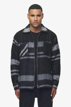 Bale Heavy Flannel Zip Shirt Black Grey