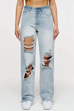 Tracy Distressed Wide Jeans Light Blue