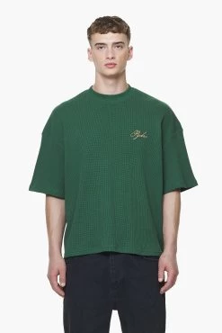 Quat Waffle Boxy Tee Vintage Washed British Green