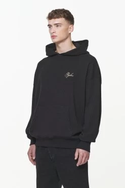 Quat Waffle Oversized Hoodie Vintage Washed Onyx Black -Pegador® PGDR BUILD TO LAST E COMMERCE MENS7424