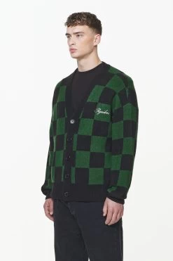 Todd Checkered Knit Cardigan Onyx Black British Green -Pegador® PGDR BUILD TO LAST E COMMERCE MENS7571 1