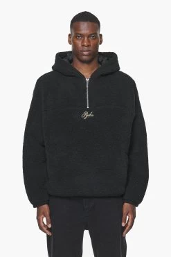 Clare Teddy Half Zip Hoodie Onyx Black