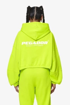 Skei Logo Oversized Cropped Hoodie Washed Lime Yellow