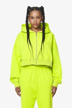 Marla Cropped Zip Hoodie Washed Lime Yellow Gum