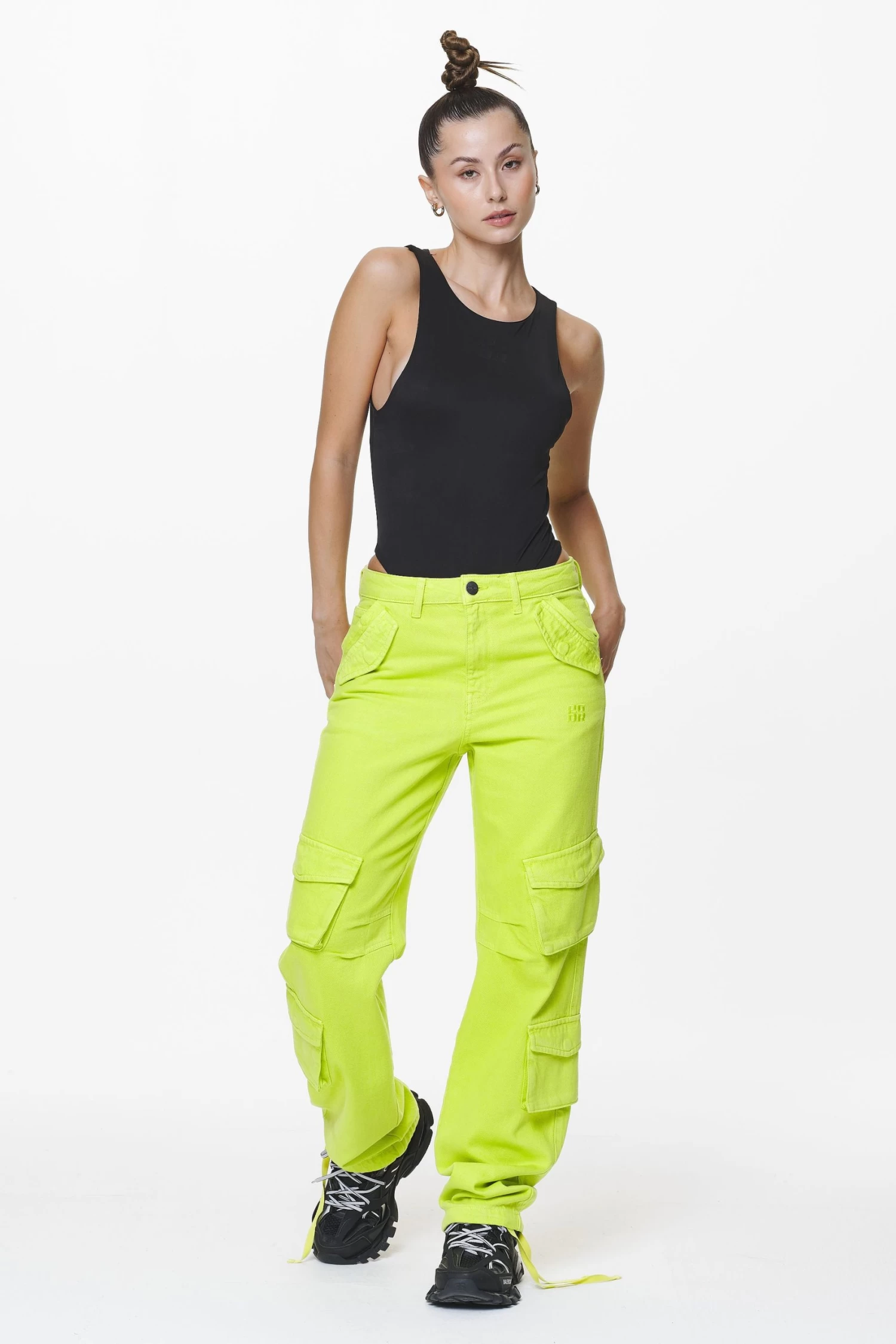 Maloy Cargo Wide Jeans Washed Lime Yellow 4 Maloy Cargo Wide Jeans Washed Lime Yellow - Image 2