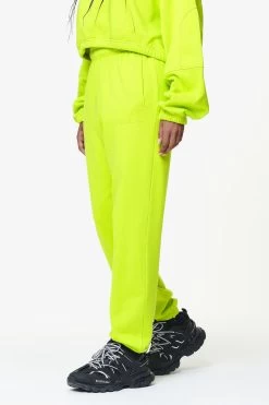Villa High Waisted Sweat Pants Washed Lime Yellow Gum