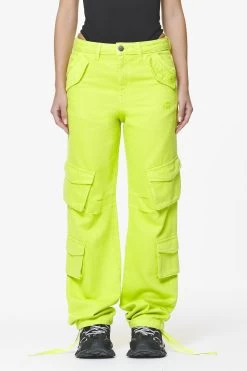 Maloy Cargo Wide Jeans Washed Lime Yellow