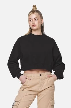 Kintore Cropped Oversized Raglan Sweater Black
