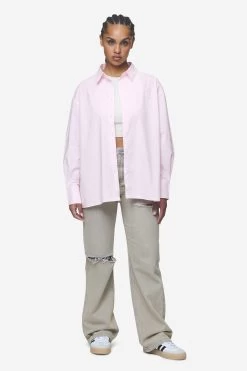 Avenida Striped Oversized Overshirt Bubblegum White