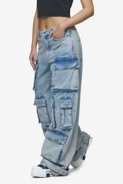Celina High Waist Cargo Jeans Washed Pale Blue
