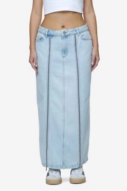 Aya Denim Midi Zip Skirt Washed Light Blue